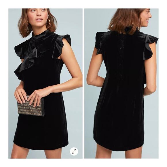 Anthro McGuire Sorbonne Velvet Ruffle Mini Party Dress Flutter Cap Sleeves Small - Picture 1 of 12